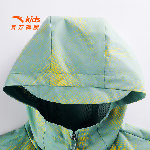 ANTA Children's Jacket Men's and Older Children's Clothing 2025 Spring and Summer New Simple and Comfortable Hooded Woven Sports Top Sun Protection Jacket Fisheye Green-3 130 cm/Kids cm