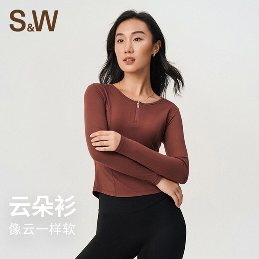 S&W Suwei Sports Long Sleeve Autumn and Winter Yoga Wear Pilates Fitness Training Wear Sports Top Elastic Slim Fit Women's Dark Black XL