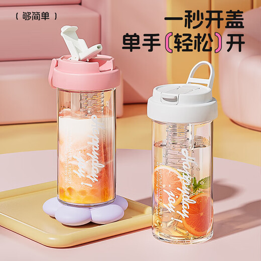 JD Logistics Summer Portable Water Cup High-Looking Sports Straw Kettle with Tea Chamber High Temperature Resistant Student Girl Portable Tea Leak Straw Cup White 500ml 1 Piece