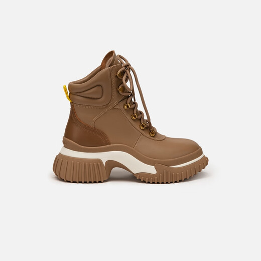 EP Yaying women's shoes, work style thick-soled sheepskin leather Martin boots straps hiking boots shopping mall same style XJ01A black 37