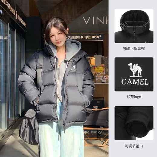 
Camel down jacket for women in winter new thermal reflection heating and warmth thickened hooded bread jacket short jacket 734CA6B605C4 Phantom black/ether blue with armband S