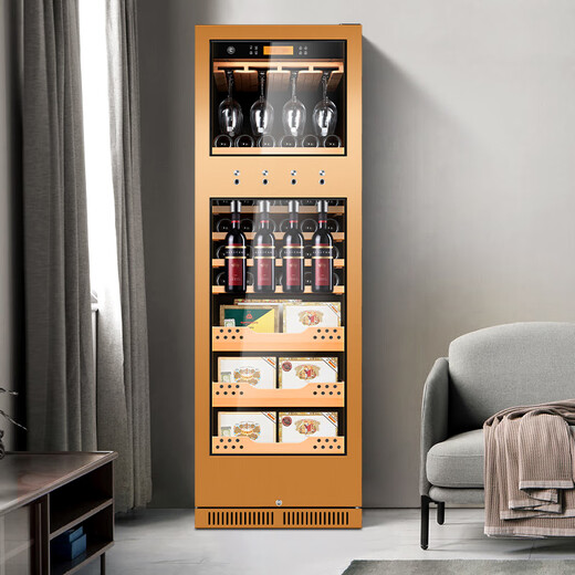 CIGARLOONG cigar and wine cabinet cedar wood intelligent dual temperature constant temperature and humidity energy-saving cigar and wine dual-use cabinet CL-188C3 cigar and wine cabinet hanging cup model (brushed gold)