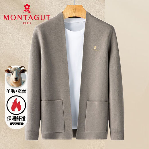 Mengtejiao [wool blend/silk] cardigan sweater men's middle-aged casual solid color sweater men's jacket spring and autumn trend black L /50/175/92A [160Jin [Jin equals 0.5 kg]]