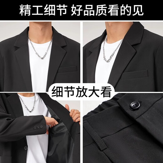 Playboy business draped casual suit suit men's loose Korean style jacket spring and autumn handsome blazer summer black trousers suit L size 125-140Jin[Jin equals 0.5 kg]