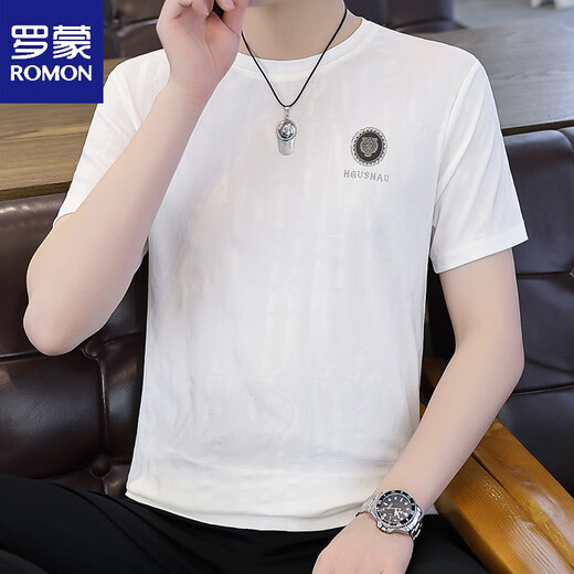 Romon (Romon) 2025 T-shirt à manches à manches courtes de soie à manches courtes pour hommes à manches courtes à manches courtes Jacquard Top à séchage rapide 699 White 2xl 145-160jin Jacquard Men