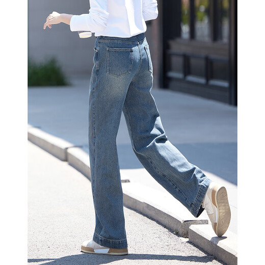 Demana Double Press Thread Decoration Autumn Waist Button Simple Straight Jeans for Women