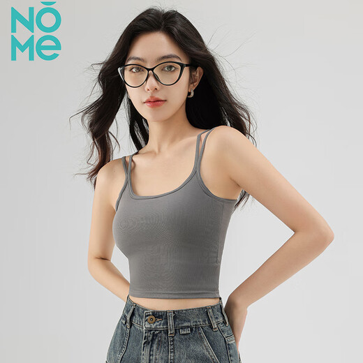 NOME Camisole Women's Slim Fit Navel Revealing Beautiful Back and Chest Pad Integrated Inner and Outer Wearing Tube Top Gray M