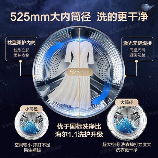海尔（Haier）【326精华洗薄平嵌系列】纤美薄滚筒洗衣机全自动晶彩屏10/12公斤大筒径14126升级款 以旧换新 【大容量推荐】12公斤+薄平嵌+除菌螨+夜洗低噪