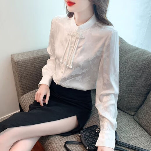 配马面裙的上衣新中式国风盘扣打底衬衫女秋冬2023气质加绒加 白色常规款 9902 L ·L