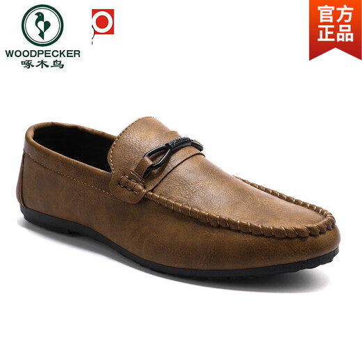 
Woodpecker summer breathable, non-slip and wear-resistant men's shoes 2024 new lazy men's beanie shoes versatile casual leather shoes D831 black 42 small