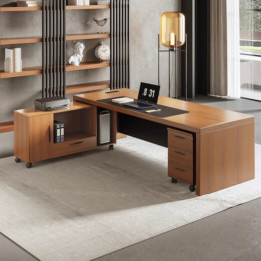 Duke Kingtha Solid Wood Desk Boss Desk and Chair Combination Simple Modern President Desk Easy to Care Executive Desk Office Furniture 1.8 Meter Complete Desk (With Side Table + Movable Cabinet