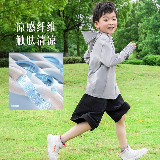 2025 Children's Sunscreen Ice Silk Cool and Breathable Summer New Outdoor Lightweight Sunscreen Clothing Kumi PT16 Military Green 170