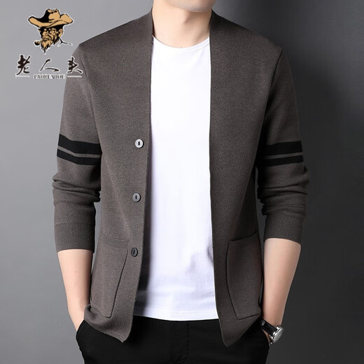 Old man's head sweater men with wool knitted cardigan spring new fashion Korean style men's trendy casual knitted sweater jacket HAZ-1228 brown L /170