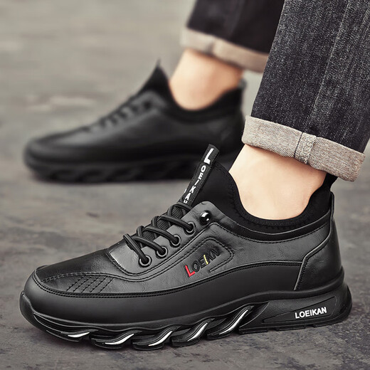 Qiaochao summer large-size men's shoes outdoor mountaineering leather non-slip sports shoes casual men's work labor protection work trendy shoes XP-AC3881 black leather 41