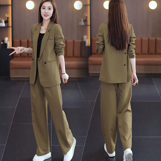 Pierre Cardin Early Spring Casual Suit Women's 2026 Spring and Autumn New Korean Style Professional Suit Jacket Wide Leg Pants Two-piece Set Black 3XL (Recommended 145-155 Jin Jin equals 0.5 kg)