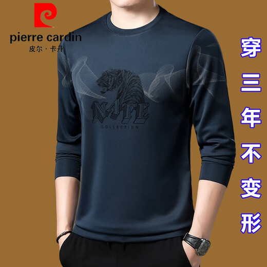 Pierre Cardin Ice Seide Seiden mittleren Alters mit langer Ärmeln T-Shirt Herren-Rundhalswache. Herren Spring und Herbst Tops New Trendy T-Shirt-Basis-Shirt Molan 671 Modell L 170 (120jin [Jin entspricht 0,5 kg] -140jin [Jin ist gleich 0,5 kg])