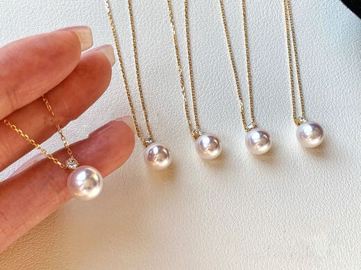 Tomihisa Akoya sea water necklace princess style pendant, perfect round, extremely bright and flawless 18K gold, yellow gold (excluding chain) 10-11mm