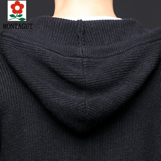 梦特娇（MONTAGUT）羊毛连帽毛衣拉链开衫男士针织衫外套春秋季休闲粗针羊毛线衣夹克 中灰 2XL 180/92A