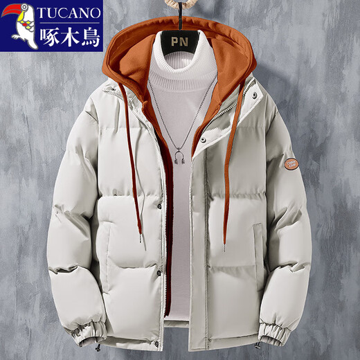 Woodpecker (TUCANO) winter vacation two-piece cotton-padded jacket for men Hong Kong style hooded down-padded jacket for young people plus velvet thickened top men's cotton-padded jacket QCC-A622-GY090-3 Black XL