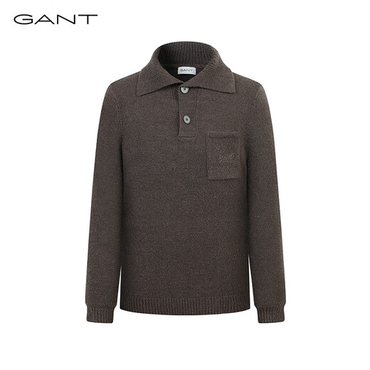 GANT/GANT 24 spring men's lapel buttoned wool blended solid color pullover sweater sweater bottoming shirt 248-Camel M