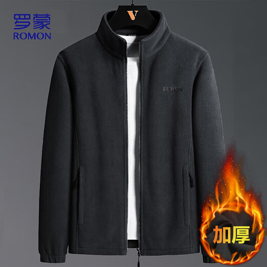 ROMON jacket men's autumn business casual large size warm fleece jacket soft polar fleece jacket men CS88 black XL