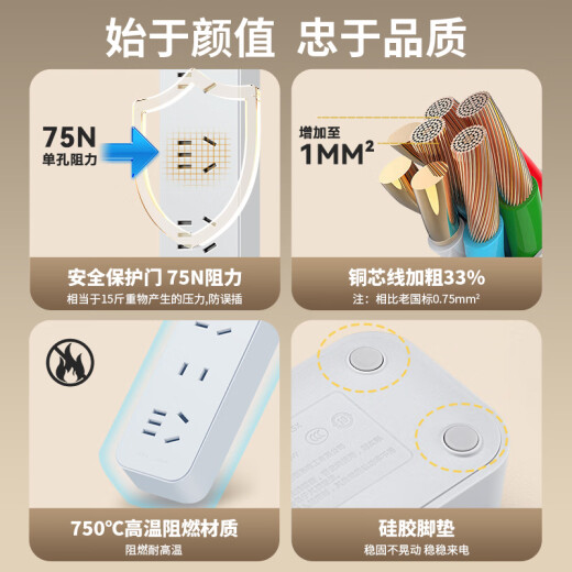 德力西(DELIXI)新国标插座/插线板/插排/排插/拖线板/插板/接线板 3位组合总控开关 1米月朗灰色