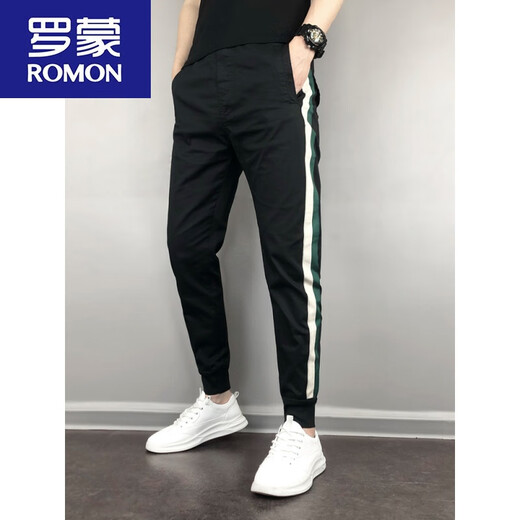 Romon (Romon) Frühlings- und Herbstkorean -Stil populär hübscher, schlanker Casual Hosen Sport. Hosen, kleine Hosen, Haremhosen, Internet -Promi -Hosen, Männer schwarz 30