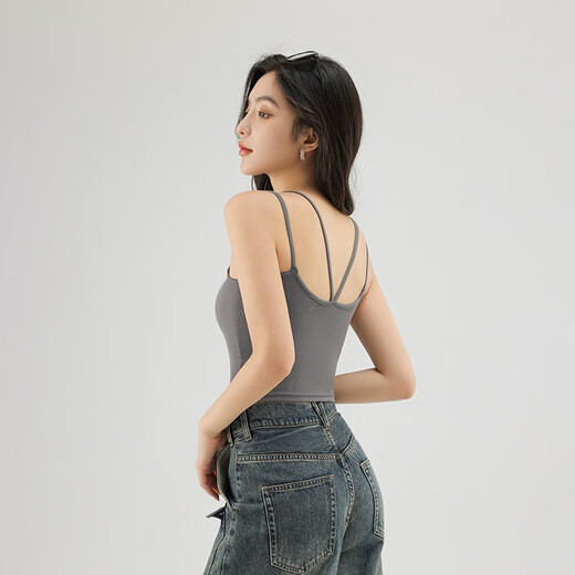 NOME suspender vest for women with slim body and beautiful back and chest pads, one-piece inner and outer strap top, gray M
