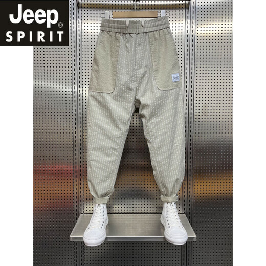 JEEP SPIRIT Jeep Летние повседневные брюки из тонкого материала в полоску Мужские свободные модные брендовые брюки с девятью точками на маленькой ноге Модные корейские шаровары мужские темного цвета хаки 28