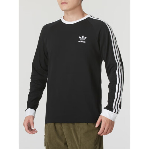 Adidas (adidas) Clover Männer Top 2025 Sommer Neue Mode dreistreifen schwarz-weiß runde Nacken lässig Langarm T-Shirt Ia4877 Black S