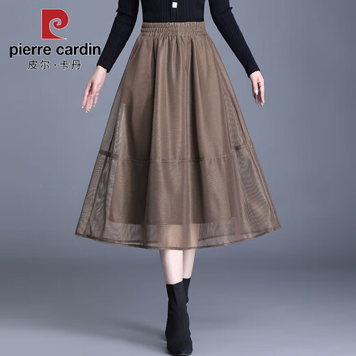 Pier Cardin Mesh Jupe gonflée pour les femmes printemps et automne 2025 Nouvelle jupe brune à la mode haute à la mode haute longueur A-line