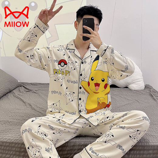 
Catman (MiiOW) 2025 new men's pajamas spring and autumn long sleeve thin style youth cartoon student summer day home clothing set 9921 men's model M standard (high 165100 Jin [Jin equals 0.5 kg])
