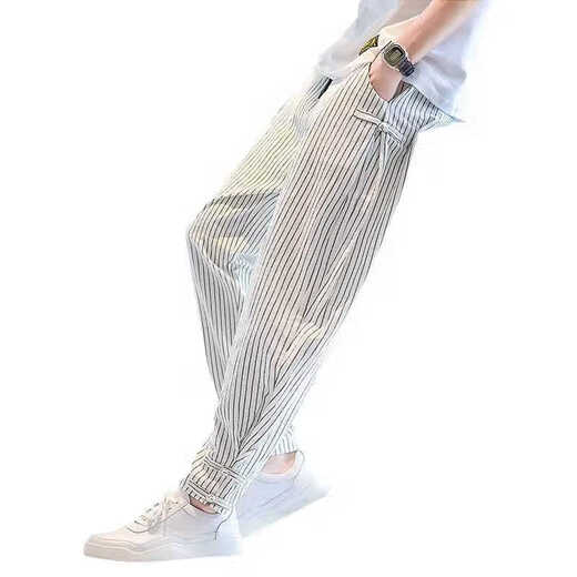 Kurashi Ichiki Kazuki Kuraishi Trendy Marke Leichte Luxus gestreifte Leinenhosen Männer 2024 Sommer Dünn Ice Seide Cropped Hosen lässige Harem Hosen Hosen Herrenkleidung grau xl