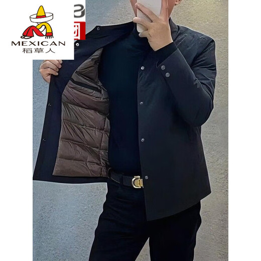 Scarecrow (MEXICAN) New Men's Winter Light Cotton Clothes Lapel Executive Solid Color Versatile Business Slim Casual Protective Black 3XL 150165