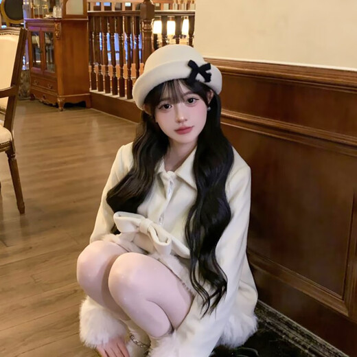 Jingga high-end daughter hat Hepburn daughter style bow hat women's autumn and winter Korean elegant top hat showing face small fish white style M (56-58cm)