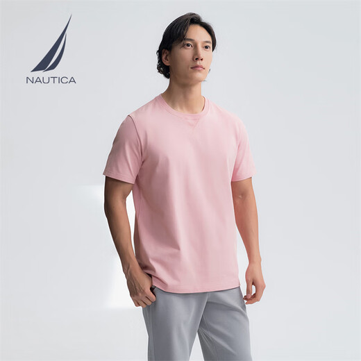 诺帝卡（NAUTICA）【单件直降】男装25春夏新款全棉亲肤透气圆领短袖T恤TO5100 浅粉690 L