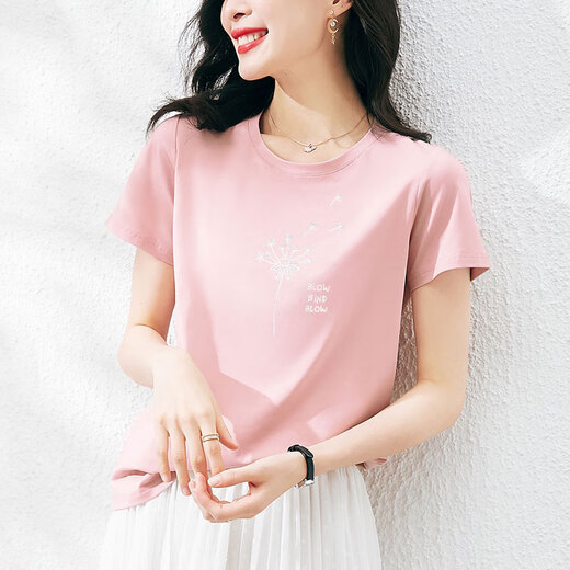 子耳气质女士短袖高档女时尚一点2025广州十三行夏季纯棉t恤宽松衫 6172灰粉 短.袖 M （建议80至105斤）