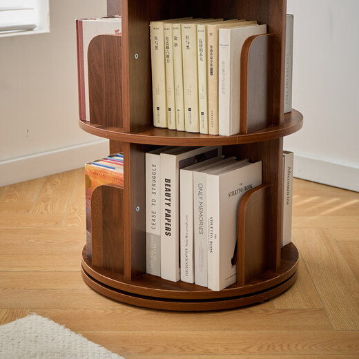 Sanqihu rotating bookshelf multi-layer bookcase corner vertical bookshelf floor-standing integrated wall-mounted 17 chassis 46cm all solid wood six layers walnut color-chassis 44cm