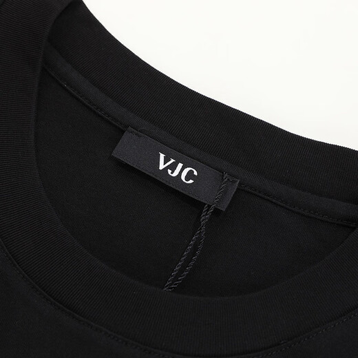 威杰思（VJC）2025春夏新款男装时尚日常轻奢刺绣短袖T恤圆领百搭上衣B24BA1048 黑色 常规 M /48