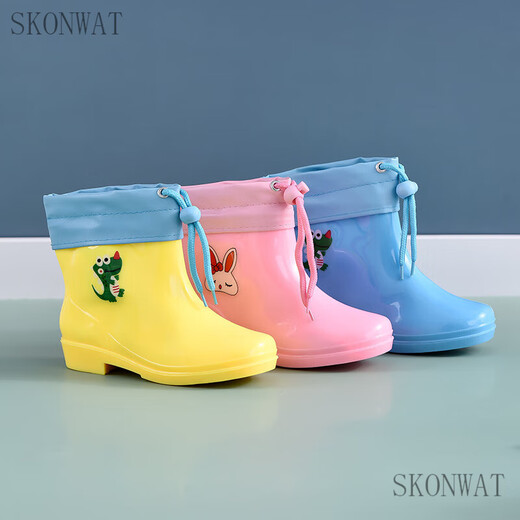 SKONWAT儿童雨鞋男女款20年新款防滑加绒上学男女童幼儿园雨靴宝宝水鞋 蓝色中筒不加绒恐龙【按内长下单 适合脚长18厘米的脚【31码】