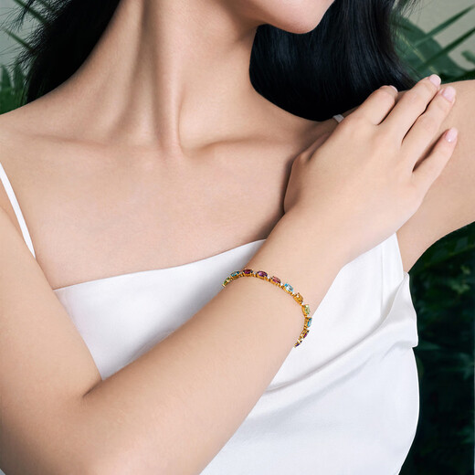 Chow Tai Fook ENZO Rainbow Pledge 18K gold set with colorful gemstones and diamond bracelet EZV8785 17.5cm