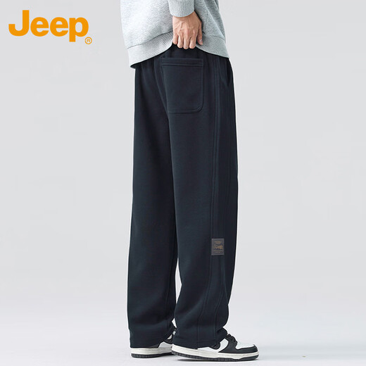 JEEP Casual Pants Men's Autumn and Winter Straight Pants Men's Loose Wide Leg Pants Stretch Sports Men's Pants Black XL
