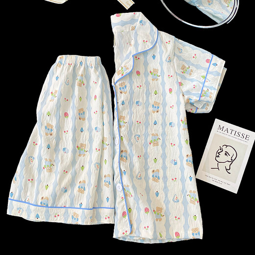 
Bear children's pajamas for women in summer short-sleeved little girl 2025 new sweet girl home clothes kids suit 753# soft skin-friendly [short-sleeved + shorts] 160 [M code] 150-160CM 85-100Jin[Jin equals 0.5 kg]