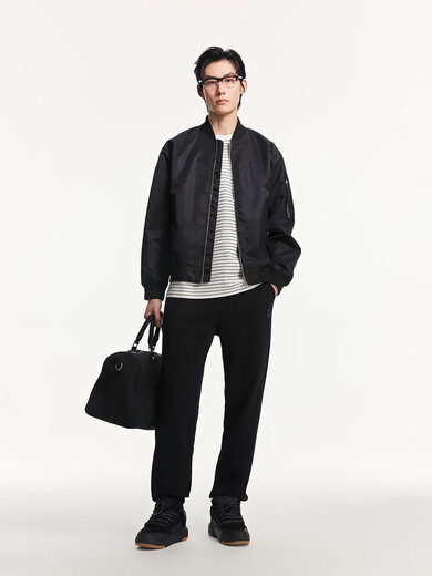 JACK&JONES new spring and summer fashionable commuting simple versatile comfortable solid color cotton sports sweatpants straight casual pants for men E40 black-legged XS