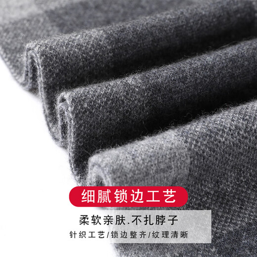 JIUJI Cashmere Scarf Men's High-end Winter Fashion Versatile Knitted Plaid Thickened Warm Neck Scarf Gray