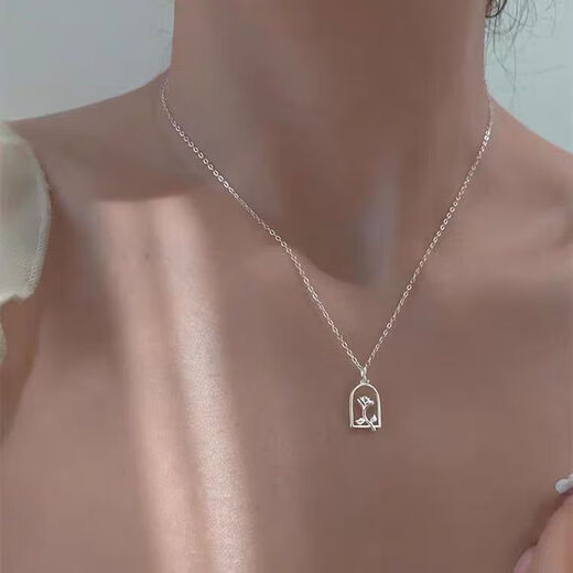 Rose flower necklace for women summer sterling silver light luxury niche design simple clavicle chain 2025 new versatile ins silver