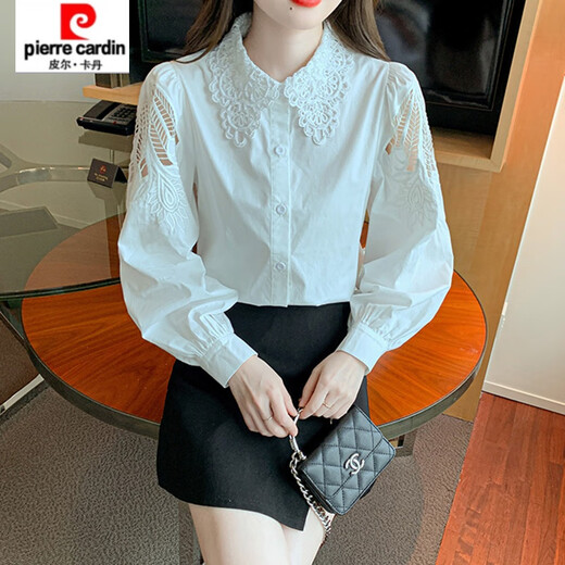 
Piercadian embroidered cotton shirt for women 2025 autumn new fashion embroidered white shirt loose versatile long-sleeved top CY9227 Black 2XL [Suggested 131-145Jin [Jin equals 0.5 kg]]