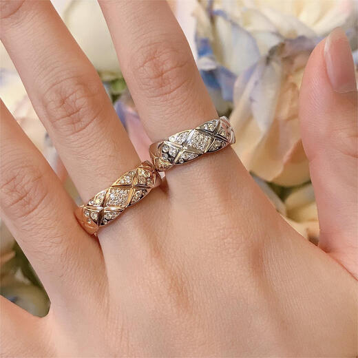 Canxian 18k diamond ring au750 rose gold platinum gold pair ring wide version narrow version set with diamonds for girlfriend Narrow version no diamond diamond ring rose gold US size 7 (country code 14-15)