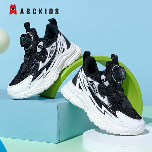 ABC KIDS童鞋男童儿童跑步运动鞋夏季小白鞋女童休闲鞋3527Q黑色白色33
