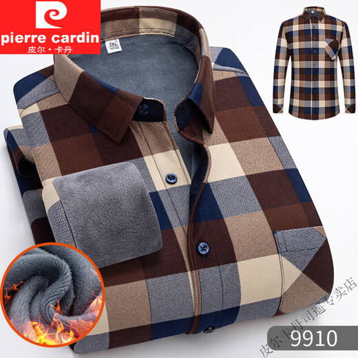 Pierre Cardin Herbst und Winter neues warmes Hemd für Männer und samt verdickte langärmelige Plaid-Hemd mit mittleren vielseitigen, vielseitigen Jacke mit mittleren Alter 9902 2xl 165